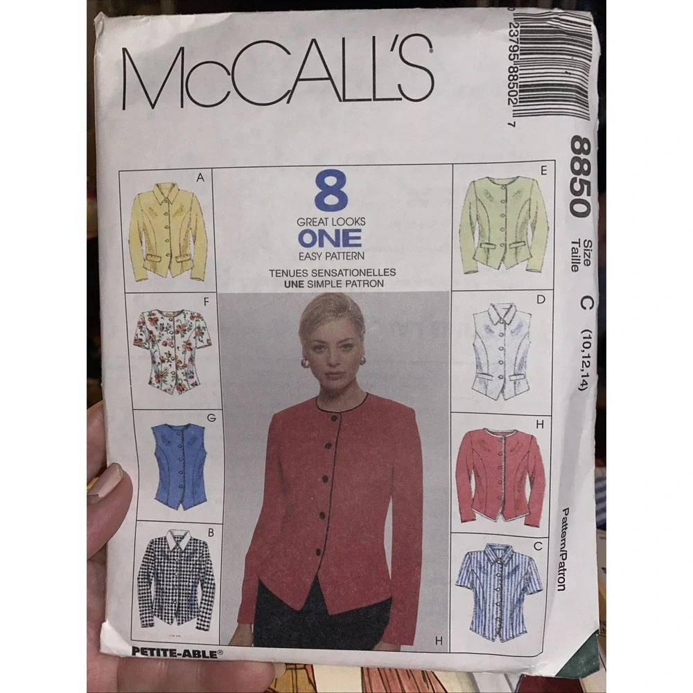 McCalls 8850 Button Front Top Pattern Misses Size 10-14 Uncut 1990s Vintage